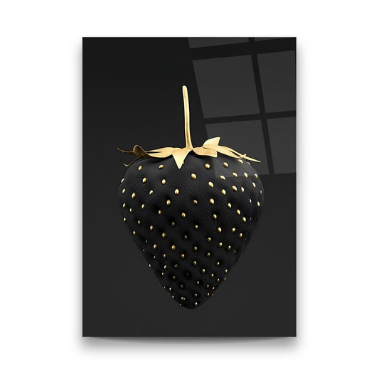 Black Gold Strawberry Glass Wall Art