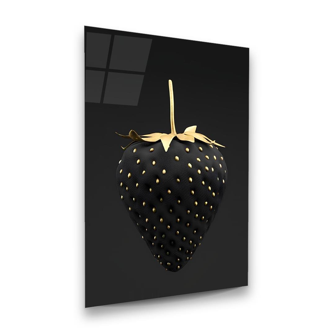 Black Gold Strawberry Glass Wall Art