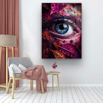 Occhio Blu e Foglie Quadro in Vetro Temperato