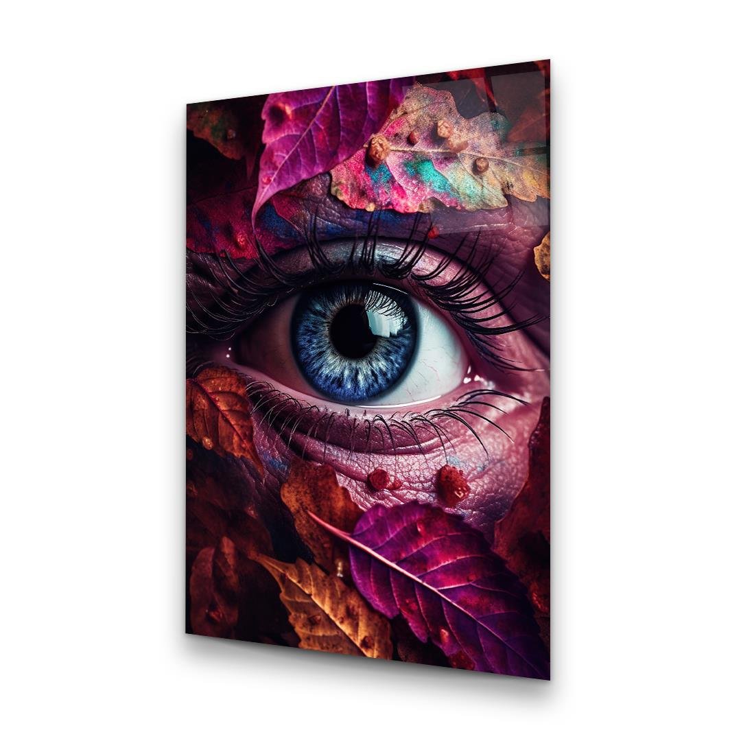 Occhio Blu e Foglie Quadro in Vetro Temperato