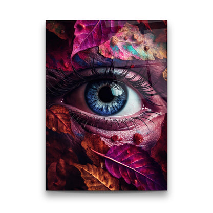 Occhio Blu e Foglie Quadro in Vetro Temperato