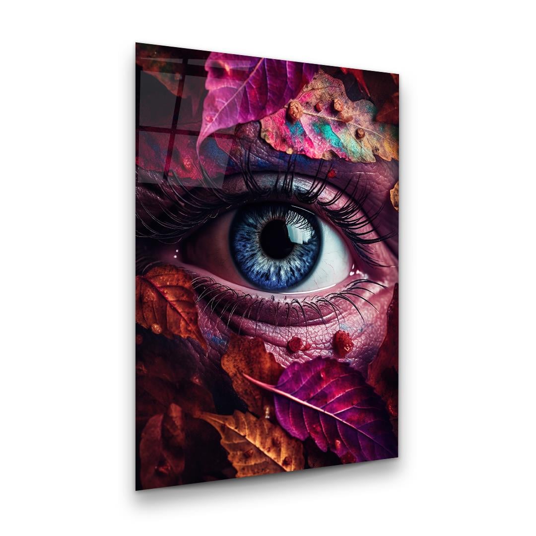 Occhio Blu e Foglie Quadro in Vetro Temperato