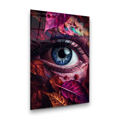 Occhio Blu e Foglie Quadro in Vetro Temperato