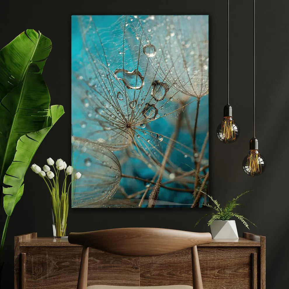 Turquoise Dandelion Glass Wall Art