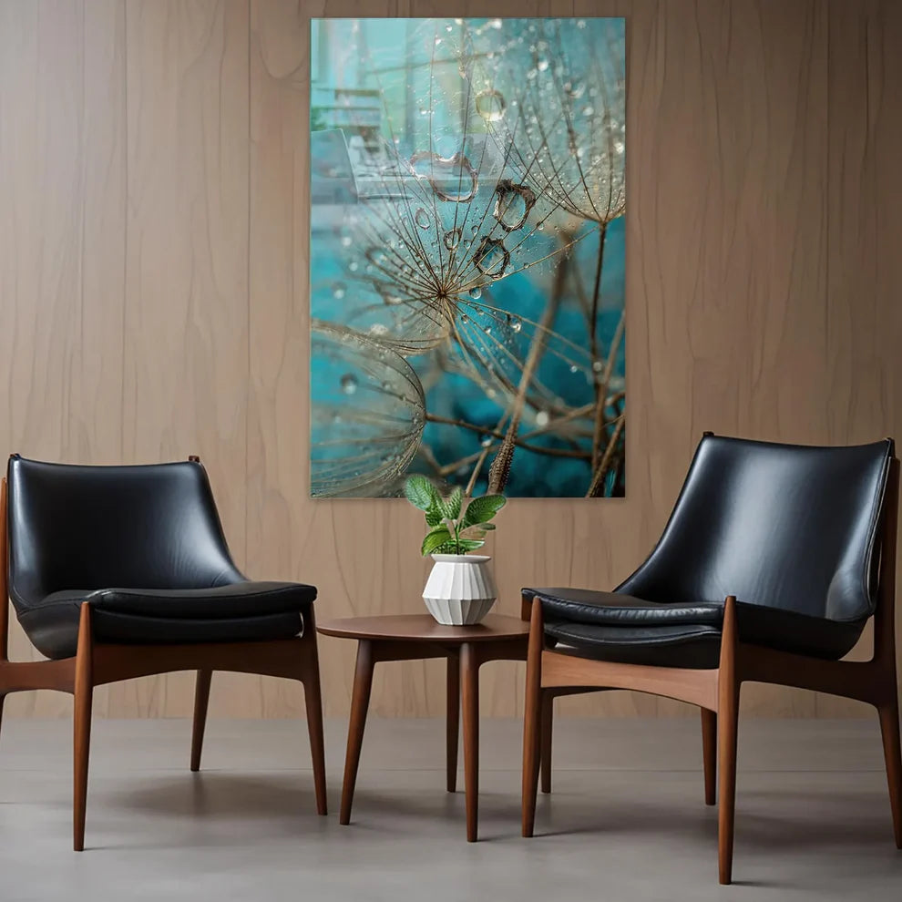 Turquoise Dandelion Glass Wall Art