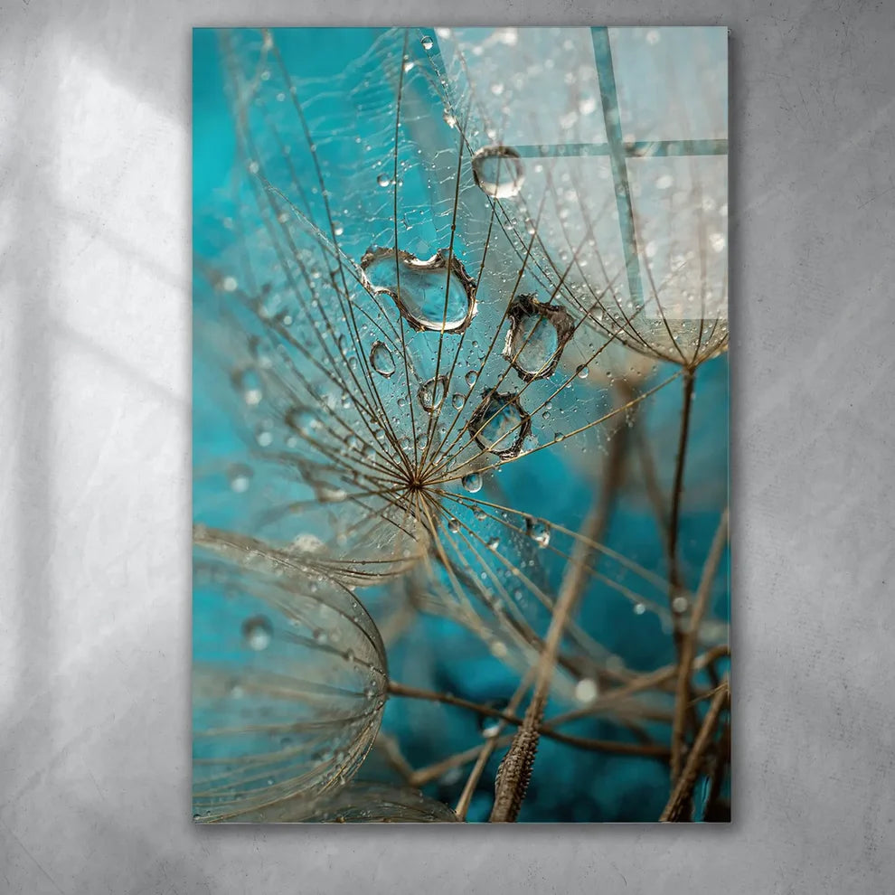 Turquoise Dandelion Glass Wall Art