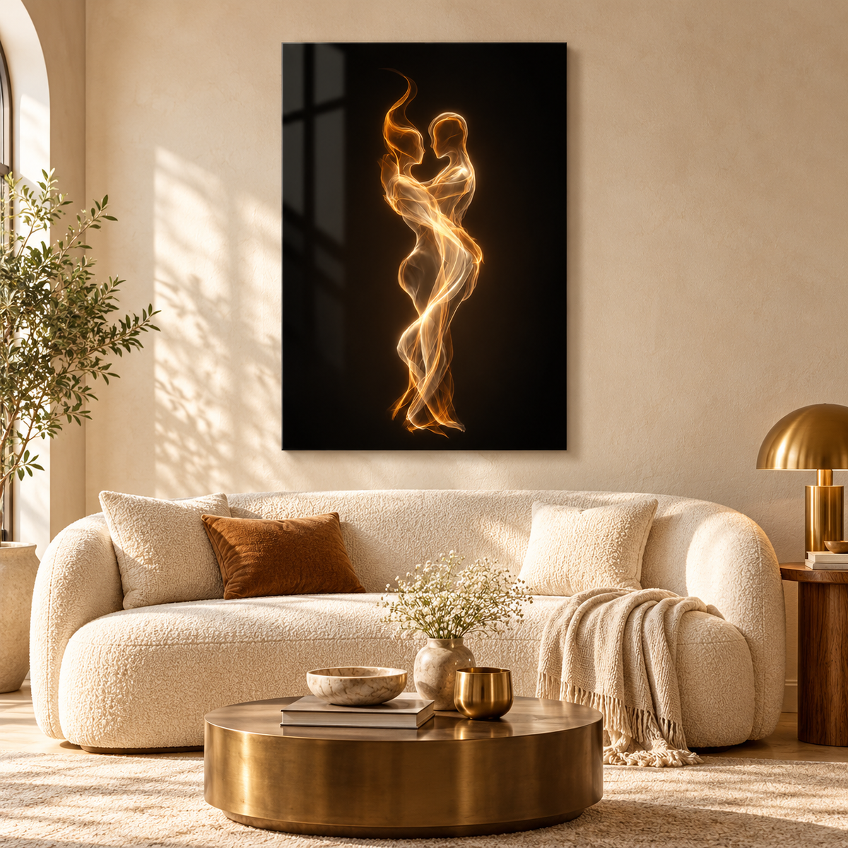 Golden Embrace Glass Wall Art