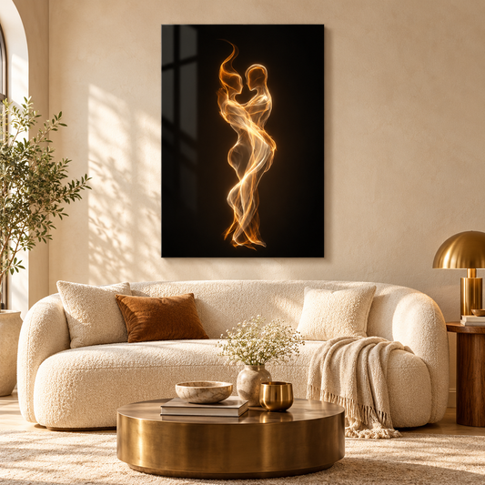 Étreinte Dorée Tableau en Verre Trempé