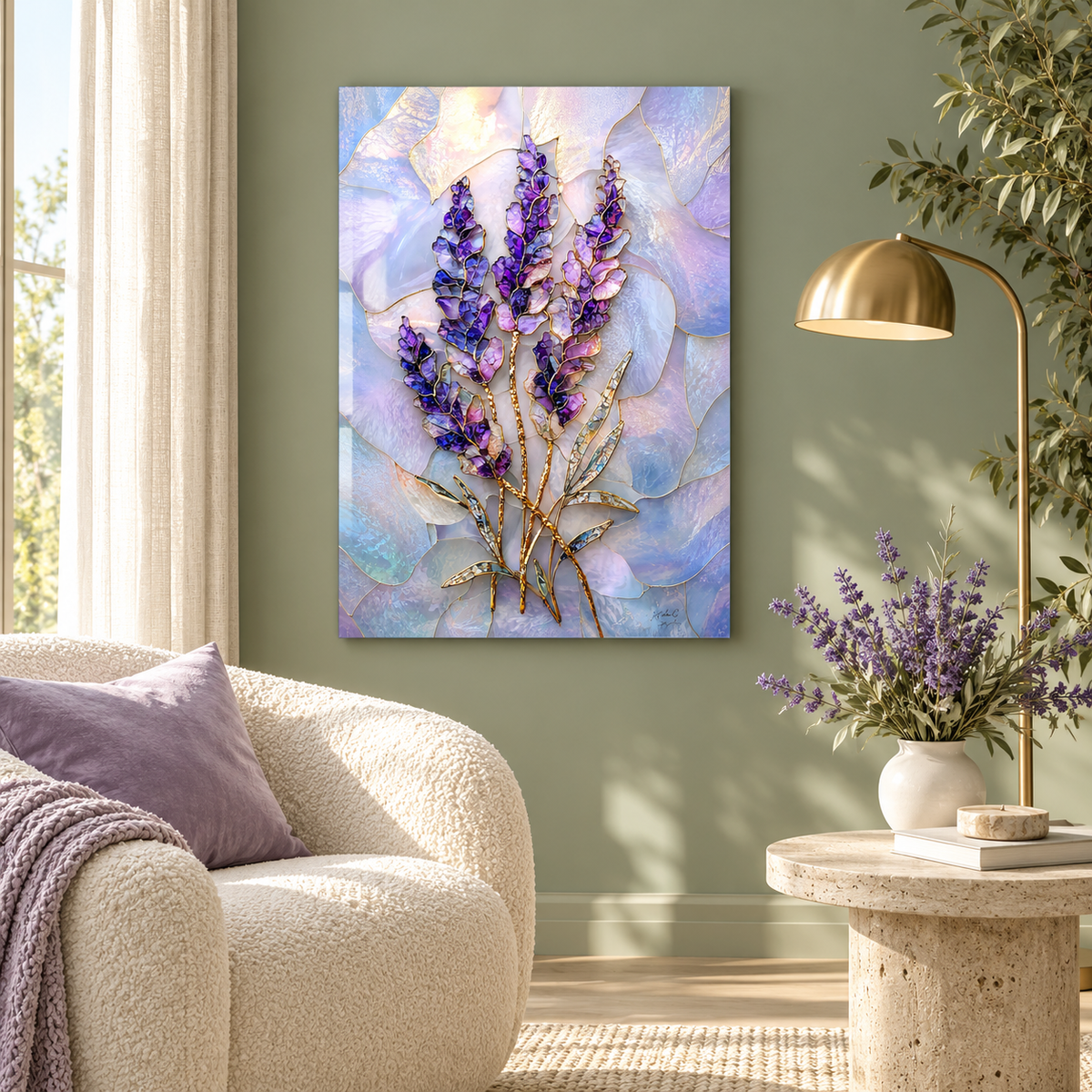 Lavande Violette Tableau en Verre Trempé