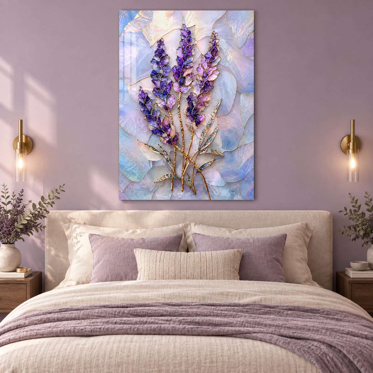 Lavande Violette Tableau en Verre Trempé