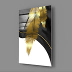 Gold Feather Glass Wall Art