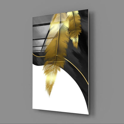 Gold Feather Glass Wall Art - LUXARTDECO