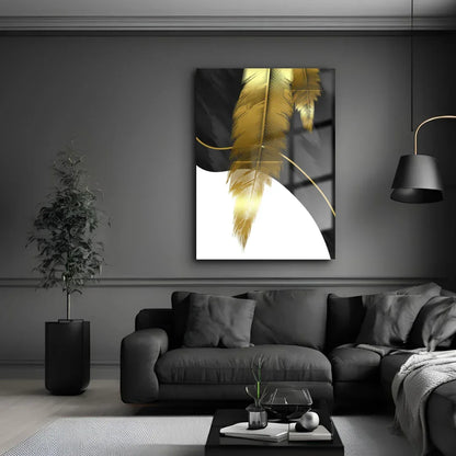 Gold Feather Glass Wall Art - LUXARTDECO