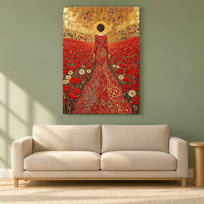 Femme dans un Champ de Coquelicots Tableau en Verre Trempé