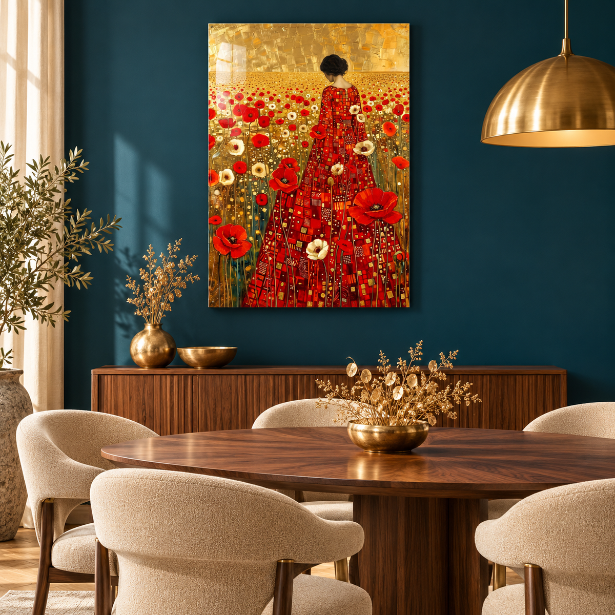 Femme parmi les Coquelicots Tableau en Verre Trempé