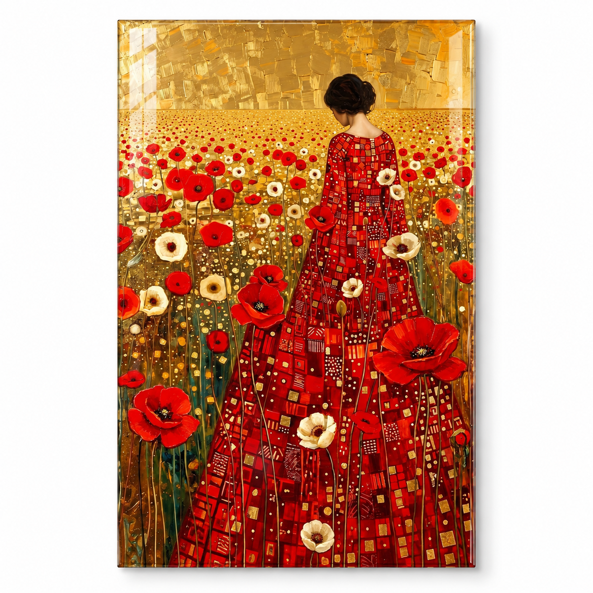 Femme parmi les Coquelicots Tableau en Verre Trempé