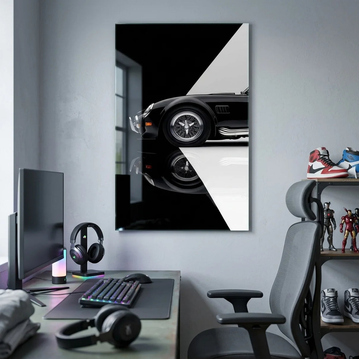 Voiture Classique Noire Tableau en Verre Trempé
