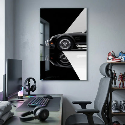 Voiture Classique Noire Tableau en Verre Trempé