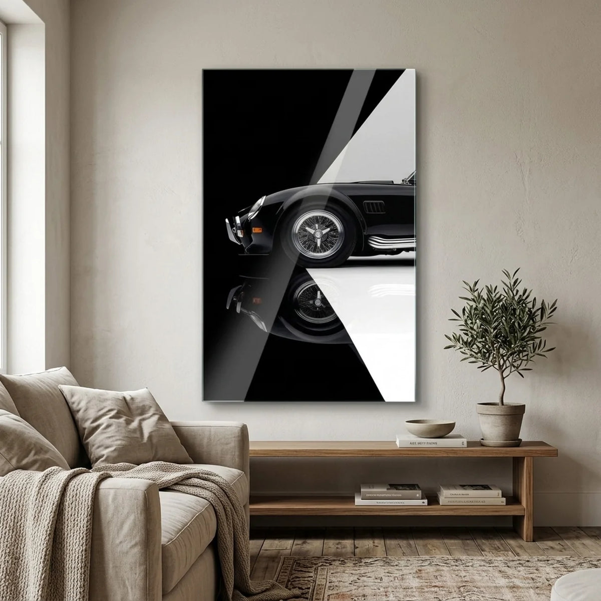 Voiture Classique Noire Tableau en Verre Trempé