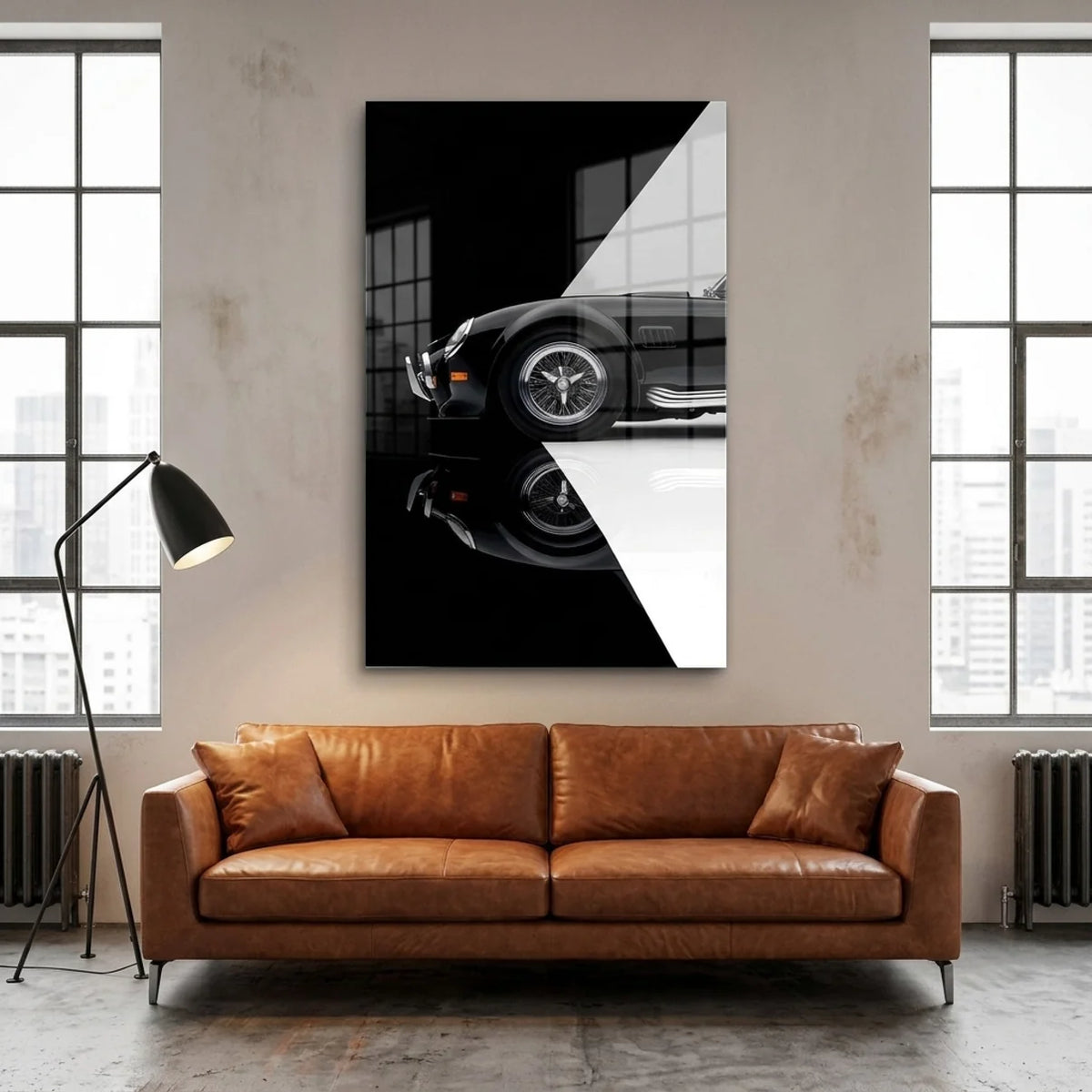 Voiture Classique Noire Tableau en Verre Trempé