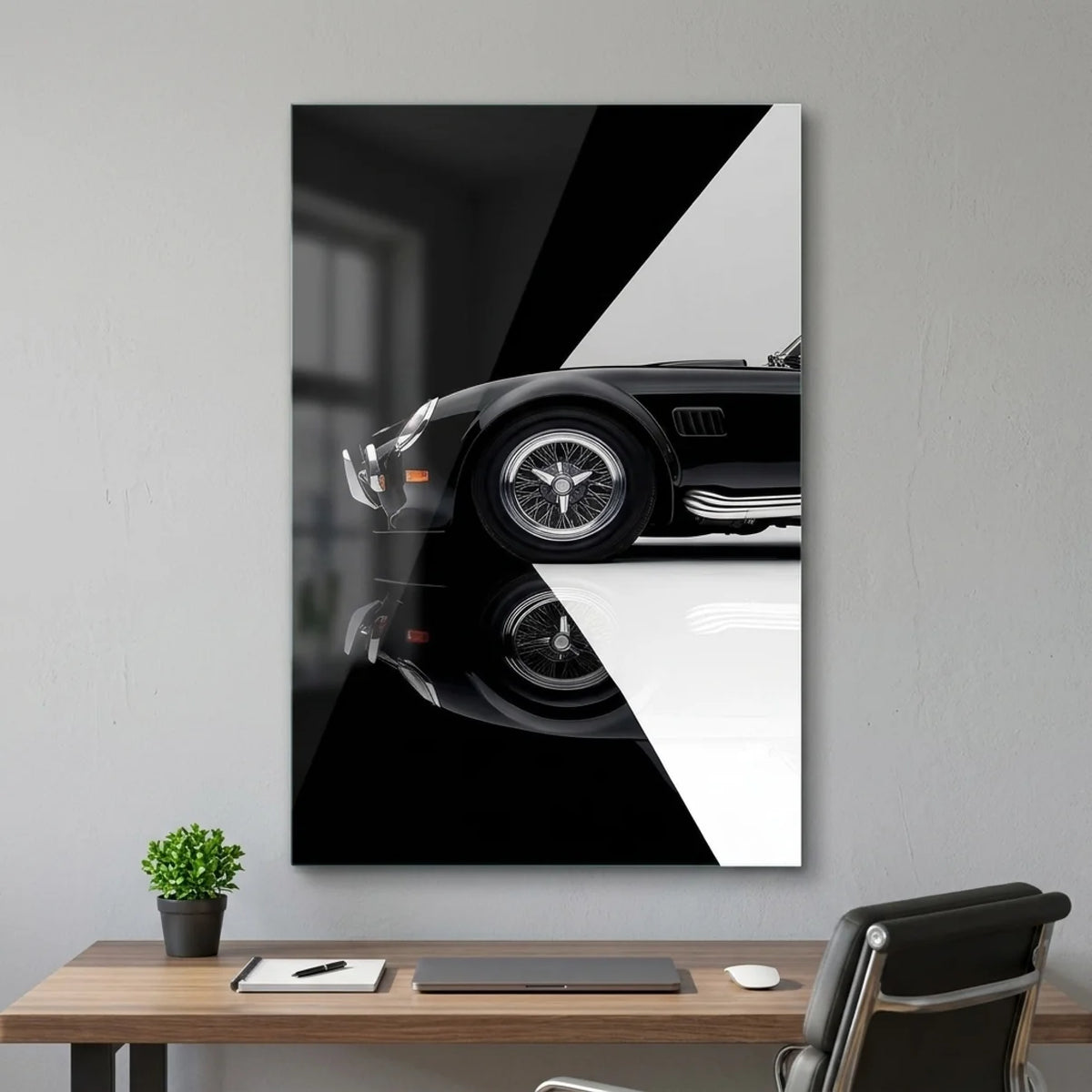 Voiture Classique Noire Tableau en Verre Trempé