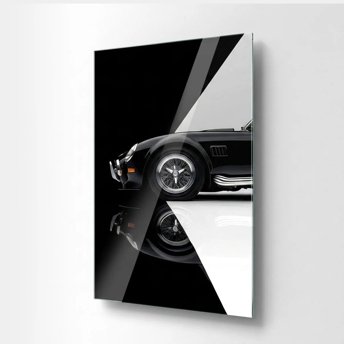 Voiture Classique Noire Tableau en Verre Trempé