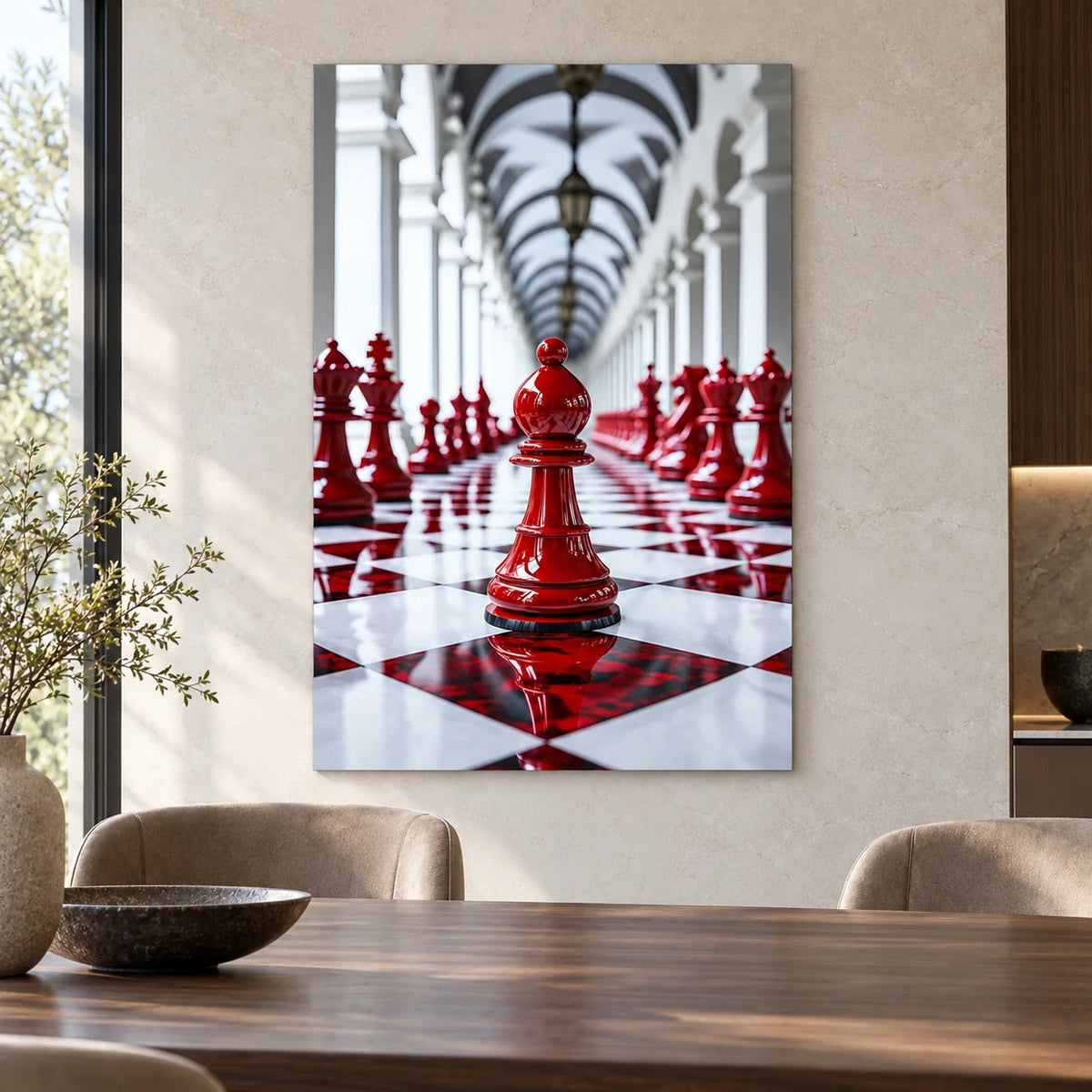 Échecs Rouges Tableau en Verre Trempé