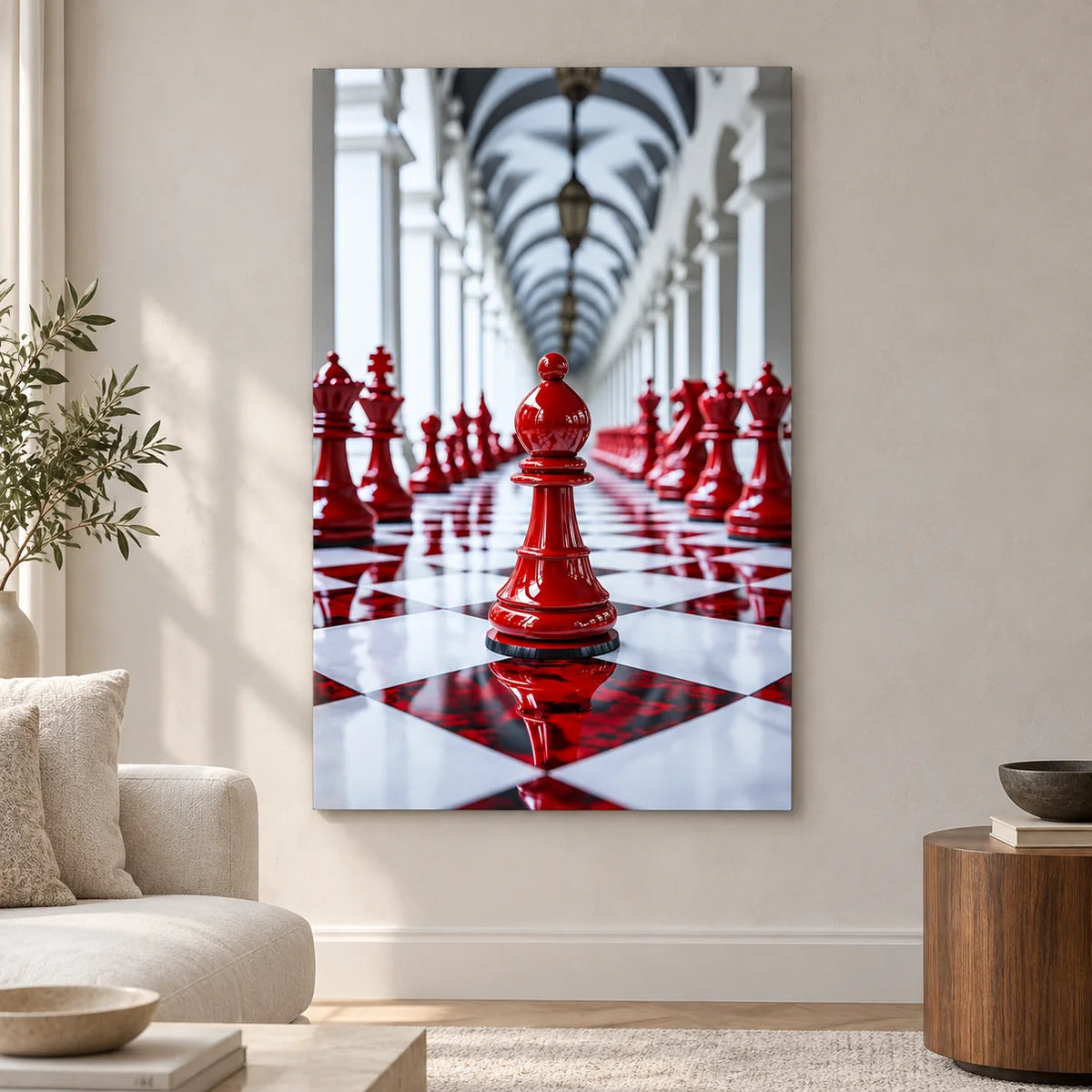 Échecs Rouges Tableau en Verre Trempé