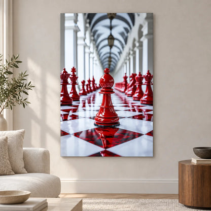 Échecs Rouges Tableau en Verre Trempé