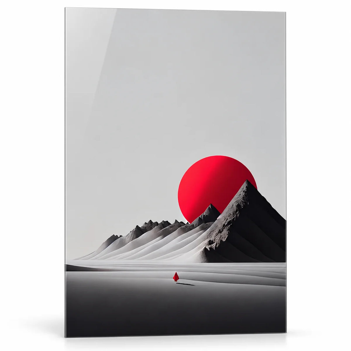 Montagne e Sole Rosso Quadro in Vetro Temperato