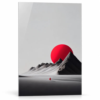 Montagne e Sole Rosso Quadro in Vetro Temperato