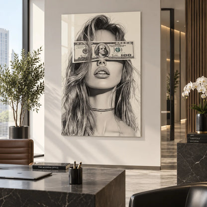 Dollar Bill Woman Glass Wall Art