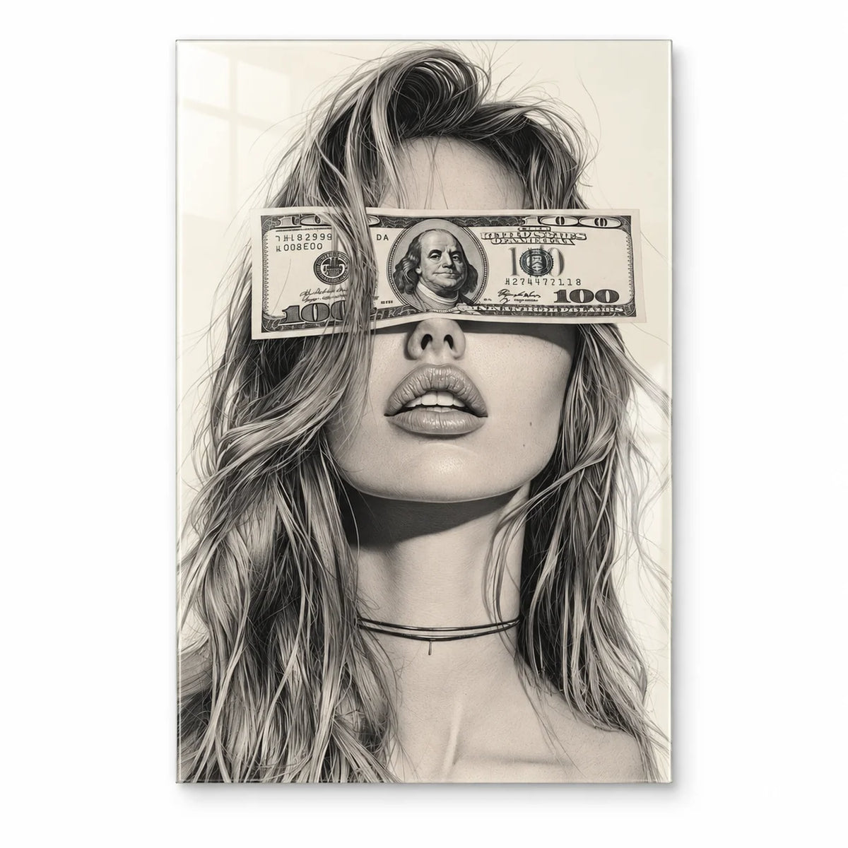 Dollar Bill Woman Glass Wall Art