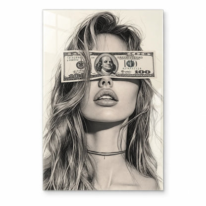 Dollar Bill Woman Glass Wall Art