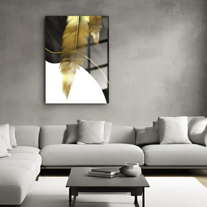 Gold Feather Glass Wall Art - LUXARTDECO