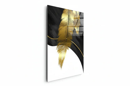 Gold Feather Glass Wall Art - LUXARTDECO