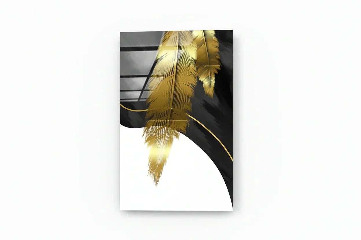 Gold Feather Glass Wall Art - LUXARTDECO