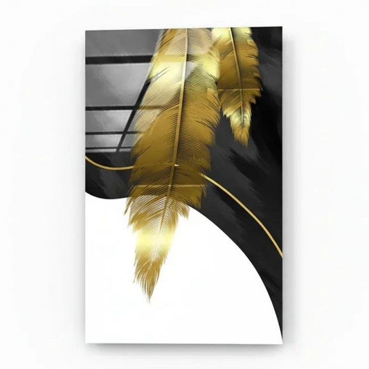 Gold Feather Glass Wall Art - LUXARTDECO