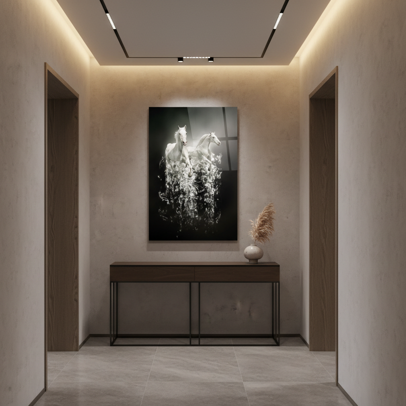 Two White Horses Glass Wall Art