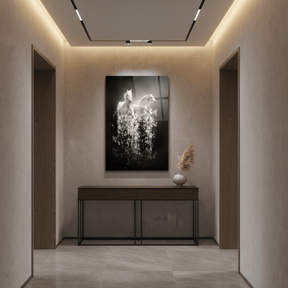 Two White Horses Glass Wall Art