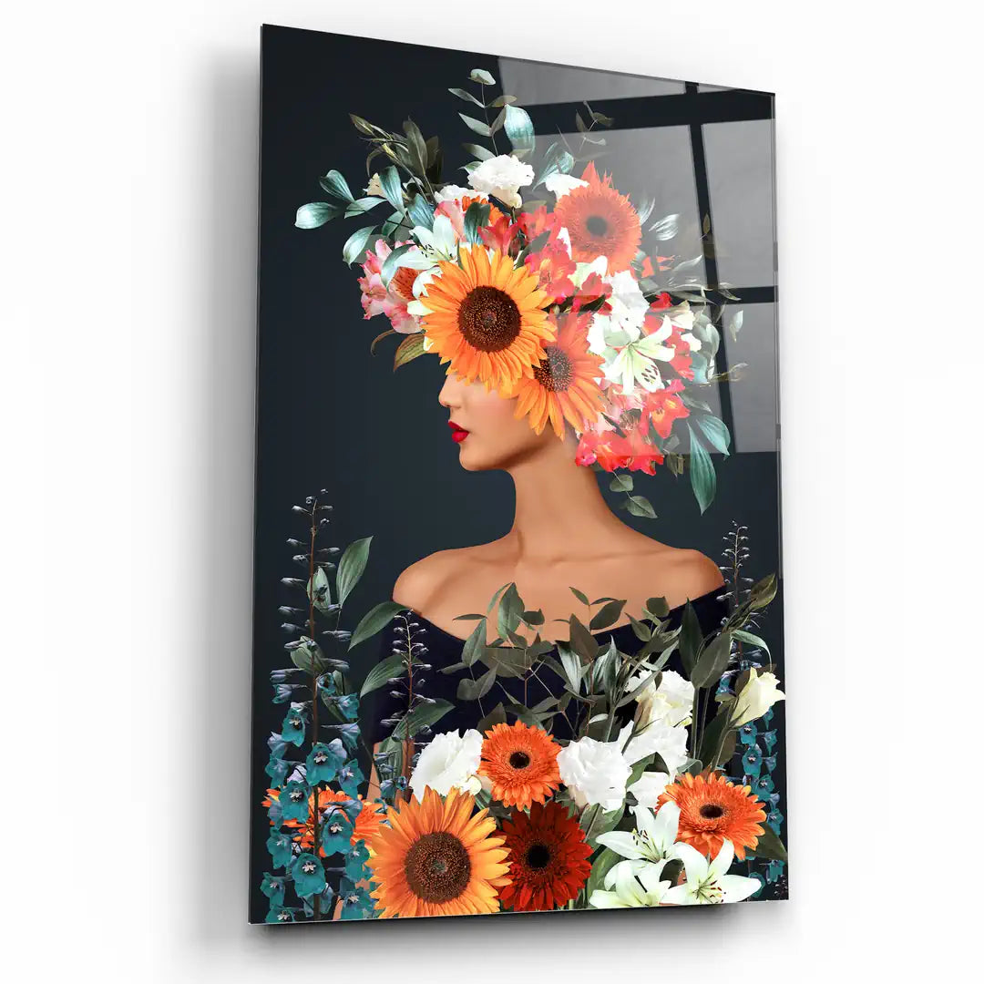 Woman with Flower Crown Glass Wall Art