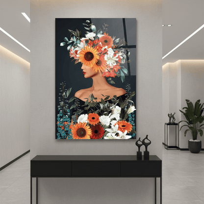 Woman with Flower Crown Glass Wall Art