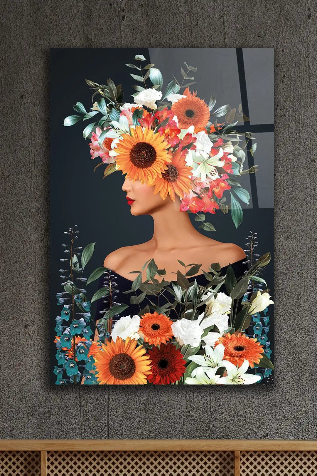Woman with Flower Crown Glass Wall Art
