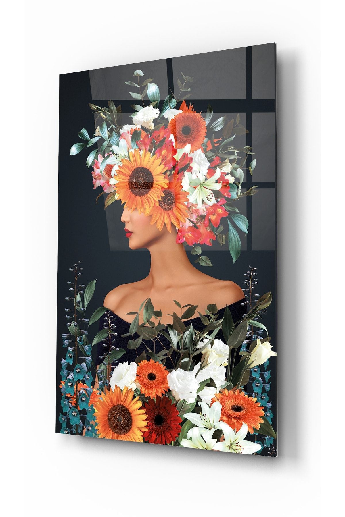 Woman with Flower Crown Glass Wall Art