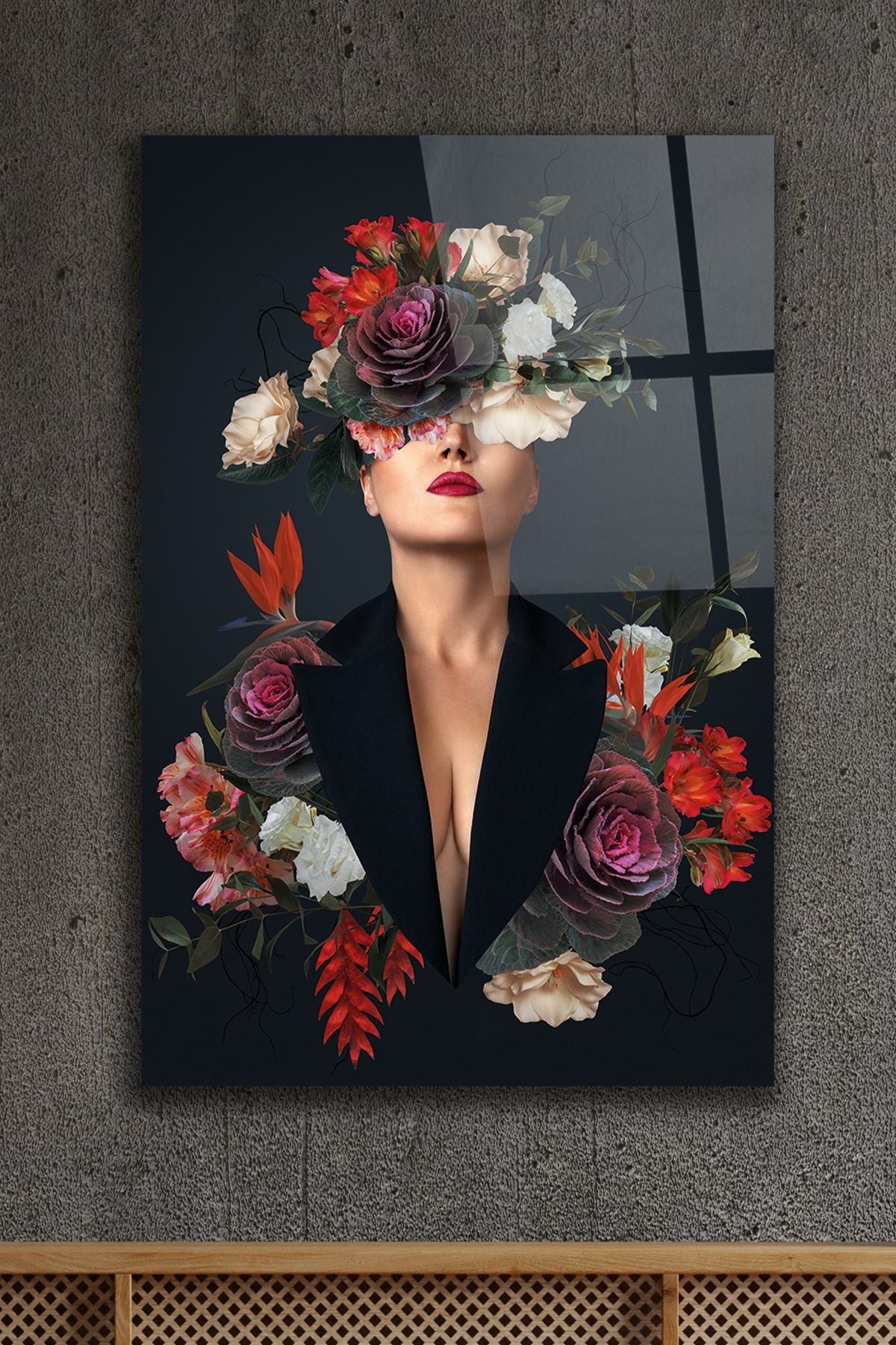 Woman with Flowers Glass Wall Art