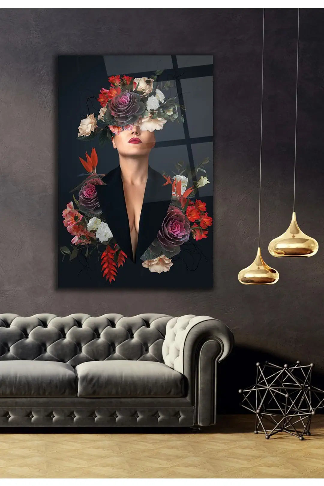 Woman with Flowers Glass Wall Art