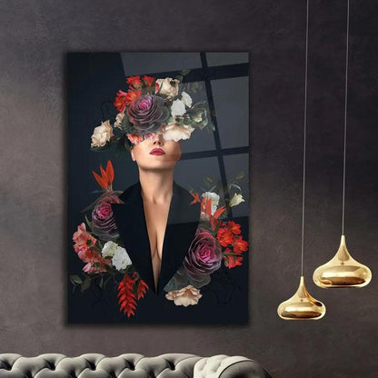 Woman with Flowers Glass Wall Art