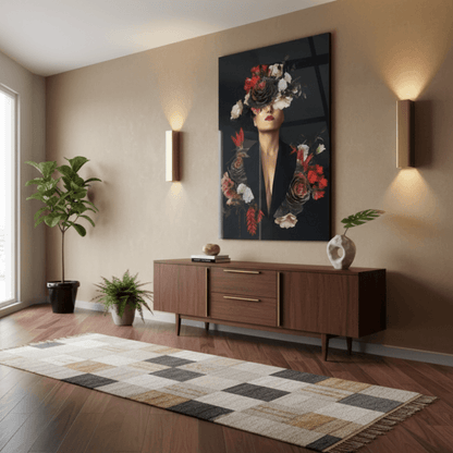 Woman with Flowers Glass Wall Art