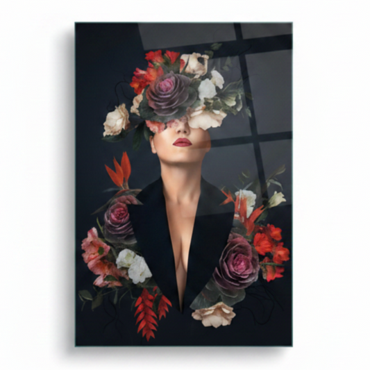Donna con Fiori Quadro in Vetro Temperato