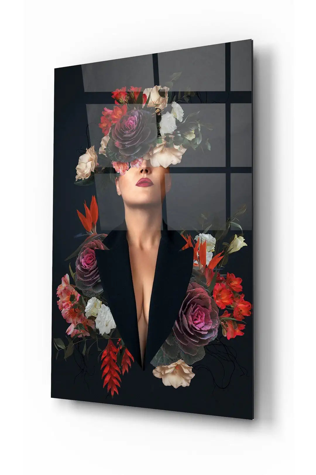 Woman with Flowers Glass Wall Art